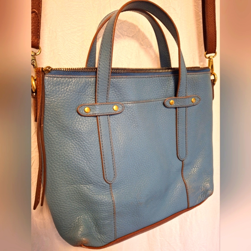 Blue Leather Fossil Crossbody Tote